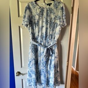 Lauren Ralph Lauren Blue and White Floral Tie Waist Dress - 16